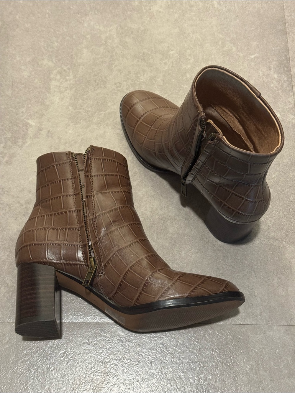 MADEWELL the KatieCroc-Embossed Brown Ankle Boots